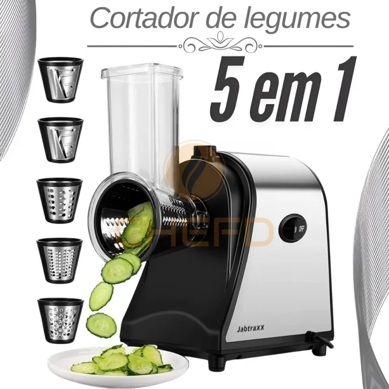 Cortador e Ralador Elétrico 1000W – Ideal para Legumes, Queijos e Saladas com Praticidade