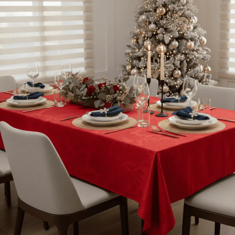 Toalha de Mesa Jacquard 4, 6, 8 e 10 Lugares Retangular Luxo Jantar Natal Ano Novo