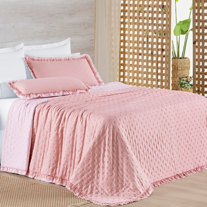 Cobre Leito 200 Fios Super Soft Dupla Face Casal 3 Peças Babadinho Colcha Alice